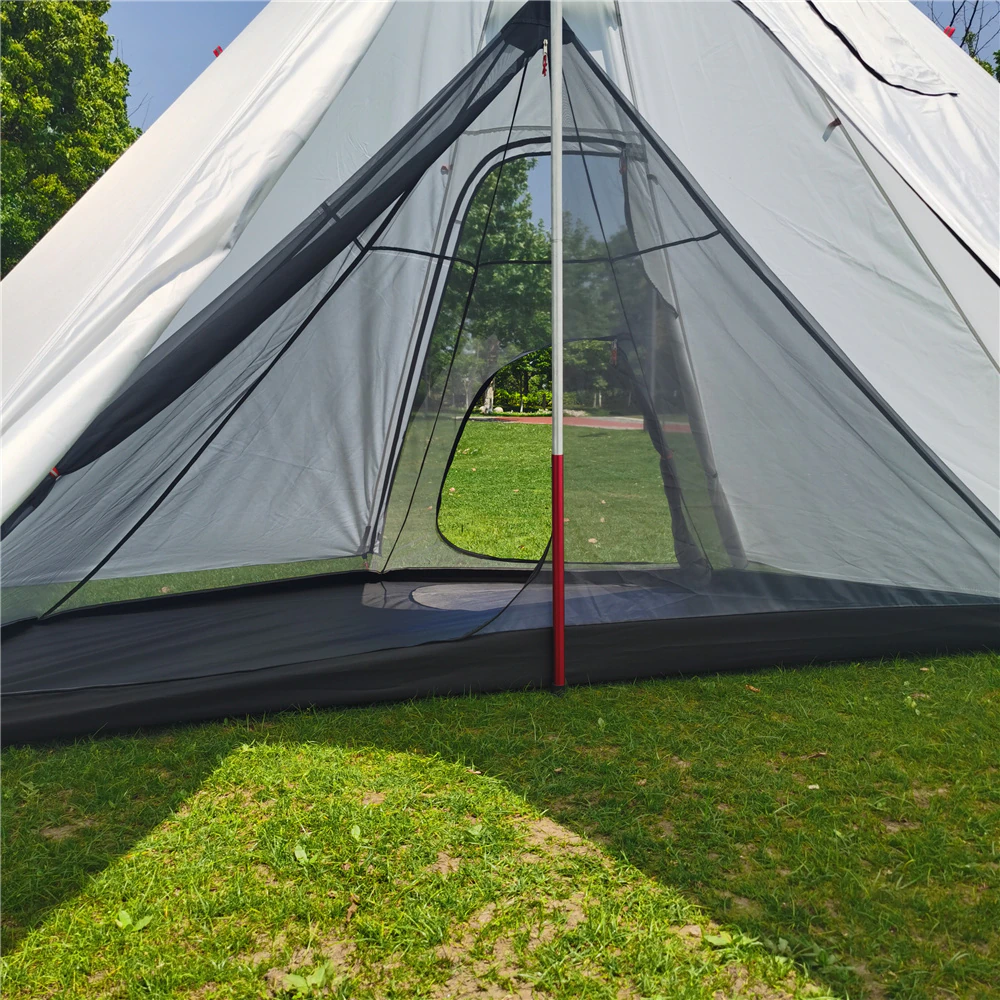 Cheap Goat Tents Winter Ultralight Outdoor Camping Teepee 210T Plaid Pyramid Tent with Snow Skirt Large Rodless Tent Backpacking Hiking Tents Tents 